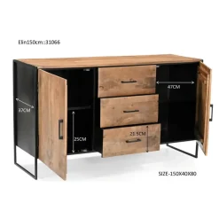 Dressoir Naturel Mangohout - Metaal - 150x40x80cm - Elin