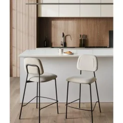 DUETTE - Barkruk set van 2 - Lichtbeige - Fluweel