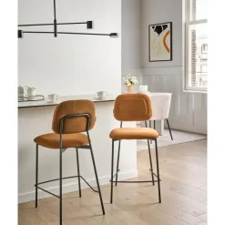 DUETTE - Barkruk set van 2 - Goudbruin - Fluweel