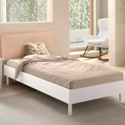 Eenpersoonsbed Forrest 90x200cm - massief beukenhout - wit/beige