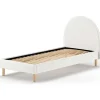 Eenpersoonsbed Maeva - 212x97x107 cm - Witte bouclé stof