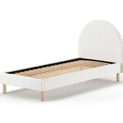 Eenpersoonsbed Maeva - 212x97x107 cm - Witte bouclé stof