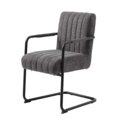 Eetkamerstoel Stof Donkergrijs - Incl. Armleuning - Trout - Set van 2