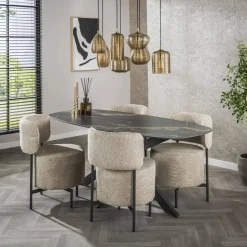 Eettafel - Deens Ovaal 180cm - Zwart Keramiek - Ceramic Fossil