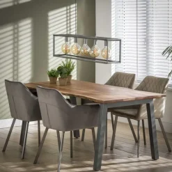 Eettafel Acaciahout - 180cm - Stalen Onderstel - Rechthoek