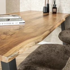 Eettafel Acaciahout - 180cm - Stalen Onderstel - Rechthoek