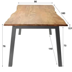 Eettafel Acaciahout - 180cm - Stalen Onderstel - Rechthoek