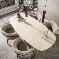 Eettafel Deens Ovaal - Travertin - 180x90x76cm - Centro