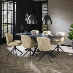 Eettafel Deens Ovaal 215cm - Zwart Marmerlook - 6-8 Personen