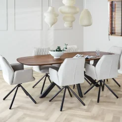 Eettafel deens ovaal Paris walnoot finish 200x100 cm - Hout - Bruin