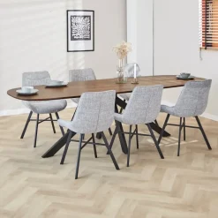 Eettafel deens ovaal Paris walnoot finish 240x100 cm - Hout - Bruin