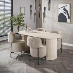 Eettafel Ovaal - Travertin Beige - 180x90x77cm - Arch