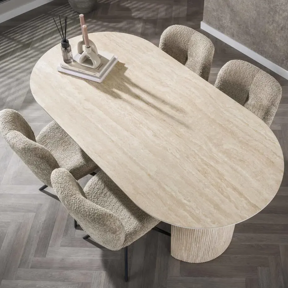 Eettafel Ovaal - Travertin Beige - 180x90x77cm - Arch