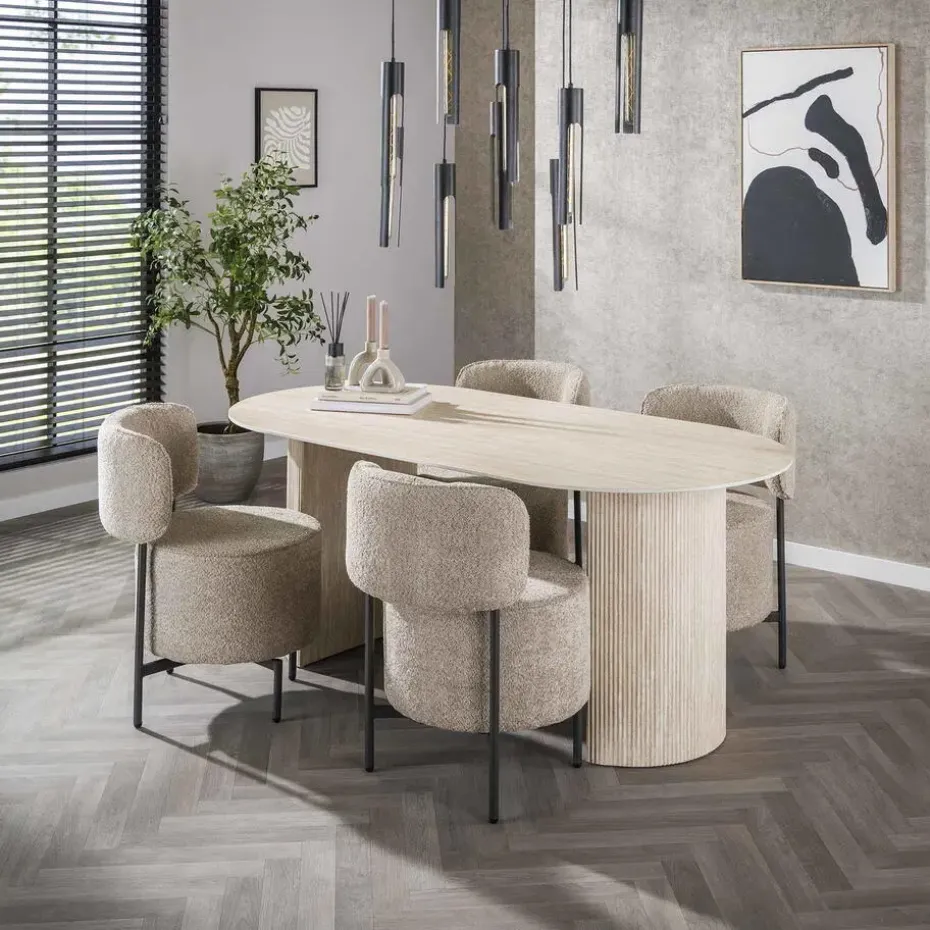 Eettafel Ovaal - Travertin Beige - 180x90x77cm - Arch