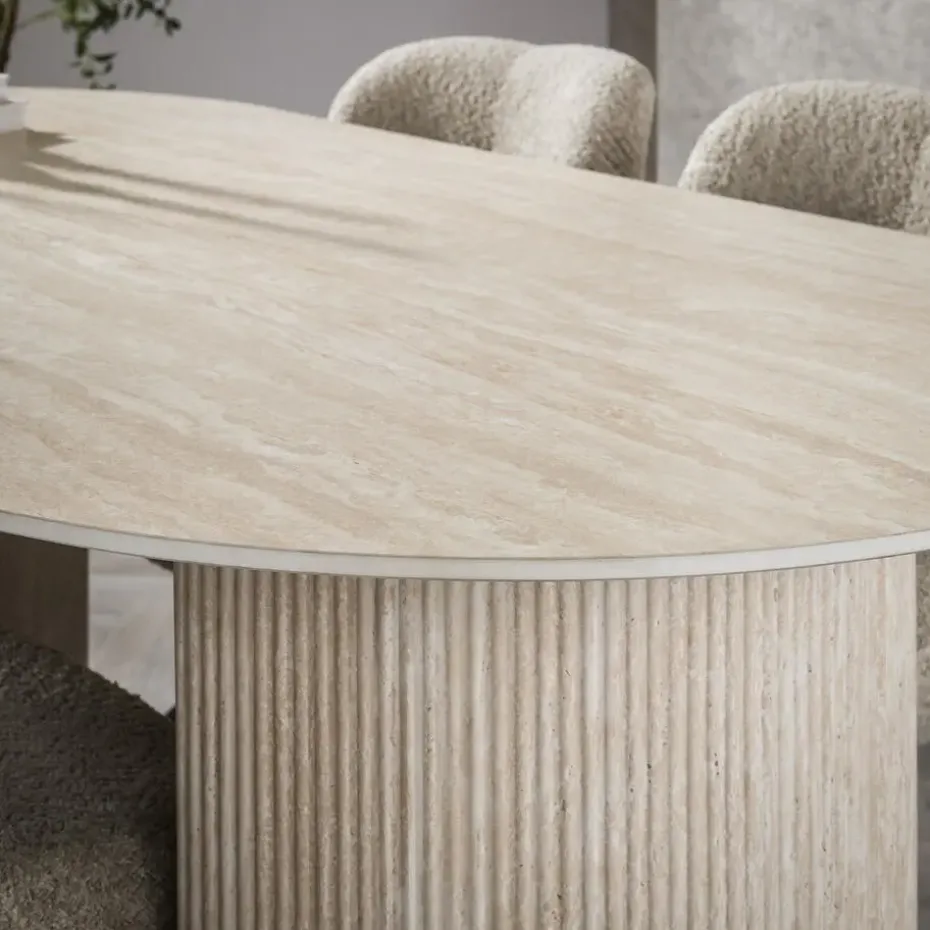 Eettafel Ovaal - Travertin Beige - 180x90x77cm - Arch