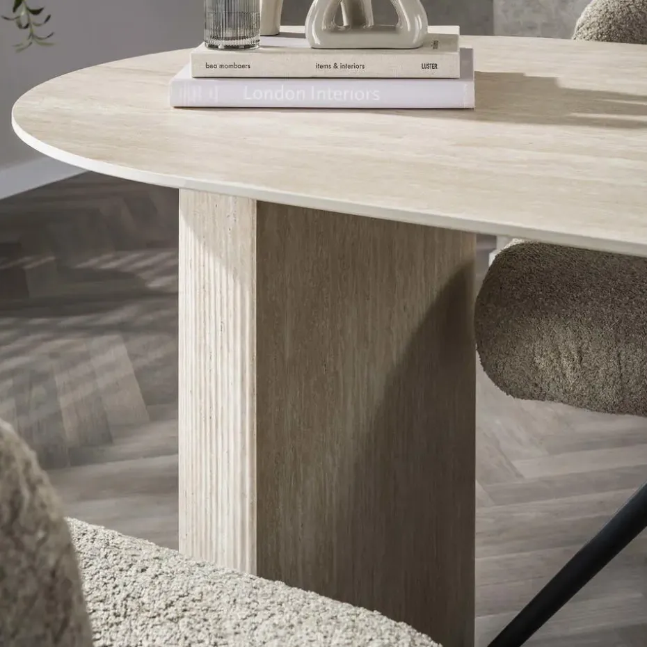 Eettafel Ovaal - Travertin Beige - 180x90x77cm - Arch