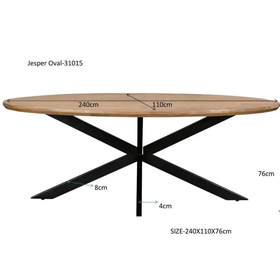 Eettafel Ovaal 240cm - Naturel Mangohout - Jesper