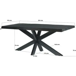 Eettafel Rechthoek 200cm - Zwart Mangohout - 4-6 personen - Norris