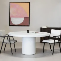 Eettafel Rond 120cm - Wit Eco Composiet - Betonlook - Eden