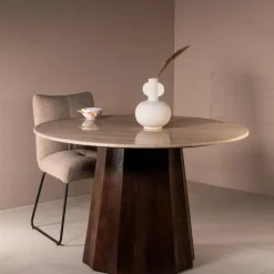 Eettafel Travertin Ø150cm - Japandi Stijl - Tafel Lucio