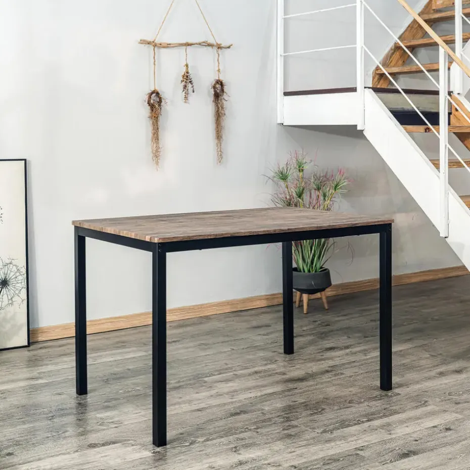 Eettafel voor 4 personen van metaal en grijs hout L120