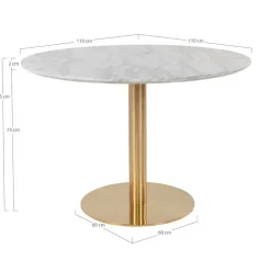 Eettafel Wit Ø110cm - Gouden Onderstel - Bolzano