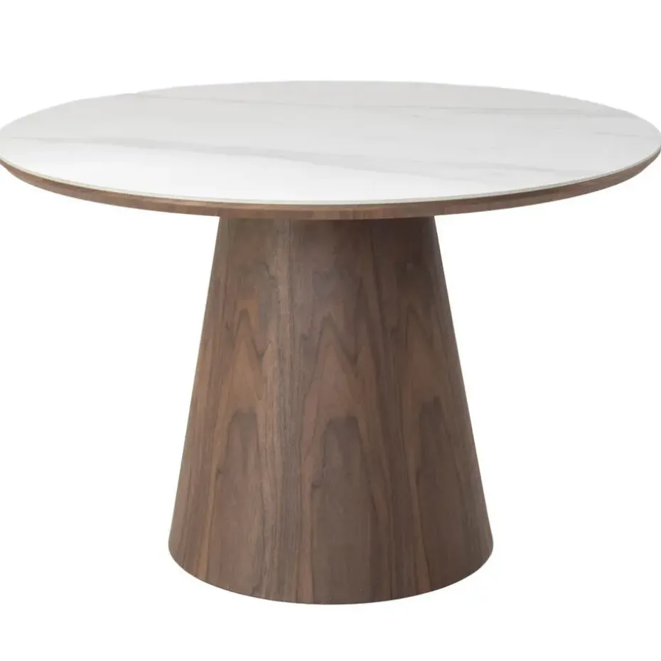 Eettafel Wit Keramiek/Walnoot - Ø115x77cm - Alba