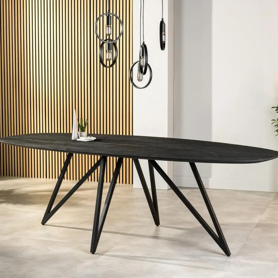 Eettafel Zwart Acaciahout - Ovaal - 240x110x76cm - Langford