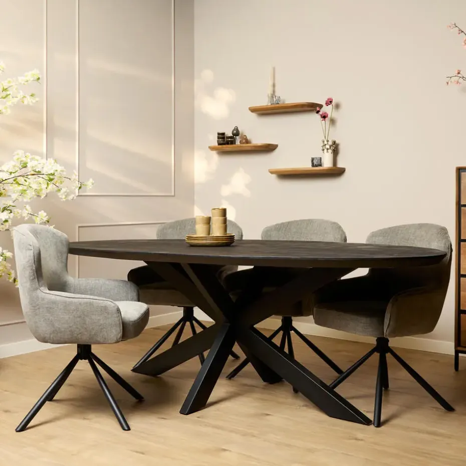 Eettafel Zwart Hout/Metaal - 210x100x76cm - Brandy