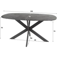 Eettafel Zwart Marmerlook - 150x90x76cm - Deens Ovaal