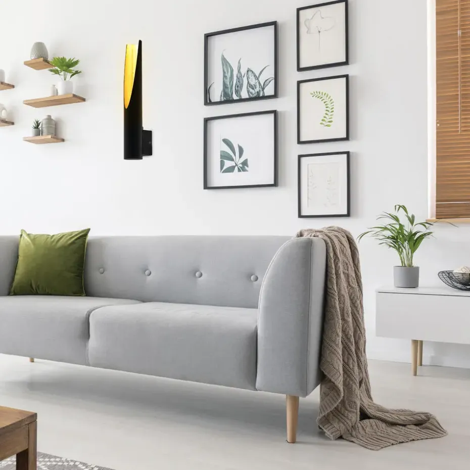 EGLO Barbotto Wandlamp - 1-lichts - GU10 - 39 cm - Zwart/Goud