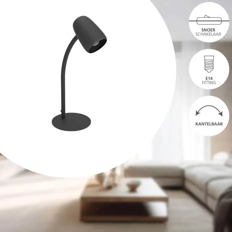 EGLO Carlo Tafellamp - Bureaulamp - E14 - 46 cm - Zwart - Kantelbaar