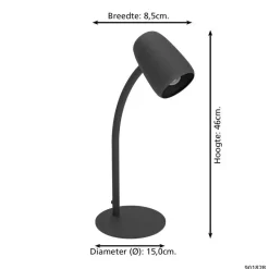 EGLO Carlo Tafellamp - Bureaulamp - E14 - 46 cm - Zwart - Kantelbaar