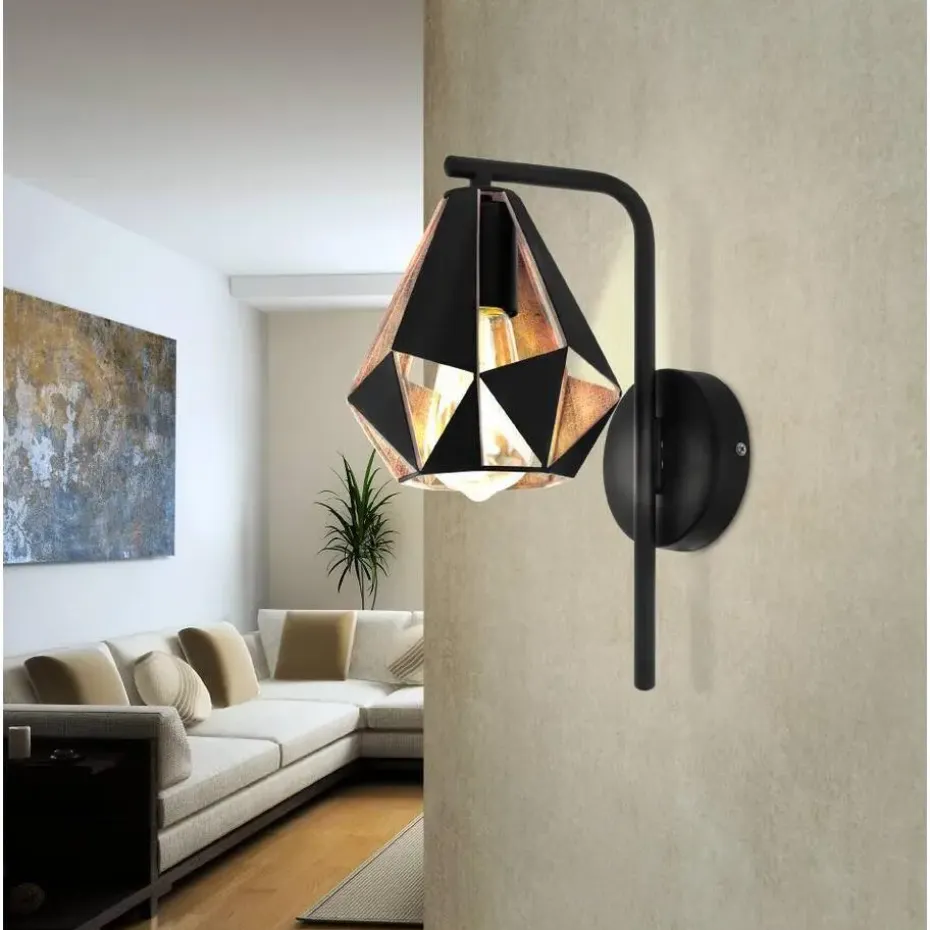 EGLO Carlton 4 Wandlamp - E27 - 16 cm - Zwart/Koper