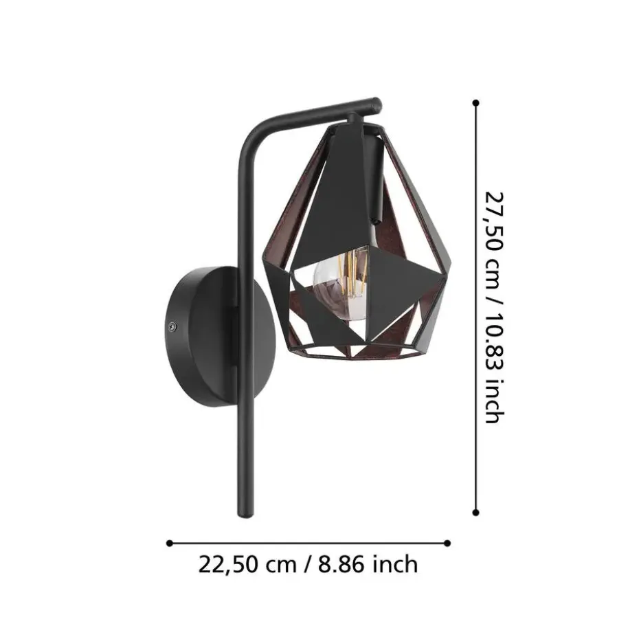 EGLO Carlton 4 Wandlamp - E27 - 16 cm - Zwart/Koper
