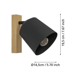 EGLO Cotorro Wandlamp - E27 - 14.5 cm - Zwart/Bruin