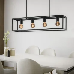 EGLO Eldrick Hanglamp - 4xE27 - 85 cm - industrieel - Staal - Zwart