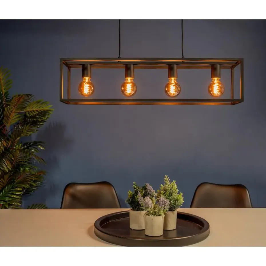 EGLO Eldrick Hanglamp - 4xE27 - 85 cm - industrieel - Staal - Zwart