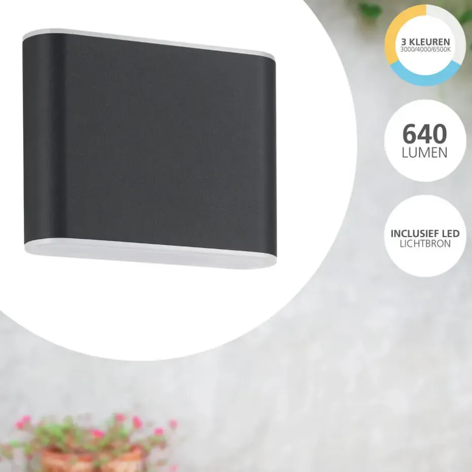 EGLO Grutti Wandlamp - LED - 11,5 cm - Antraciet