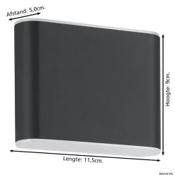 EGLO Grutti Wandlamp - LED - 11,5 cm - Antraciet