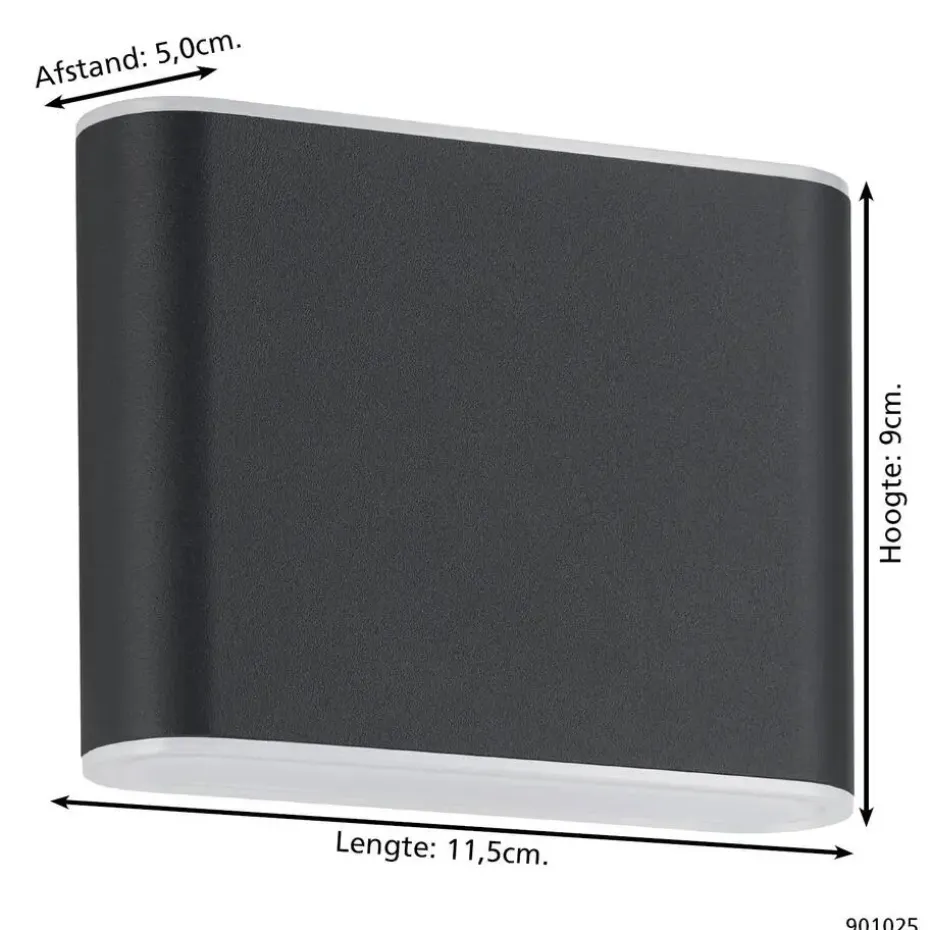 EGLO Grutti Wandlamp - LED - 11,5 cm - Antraciet