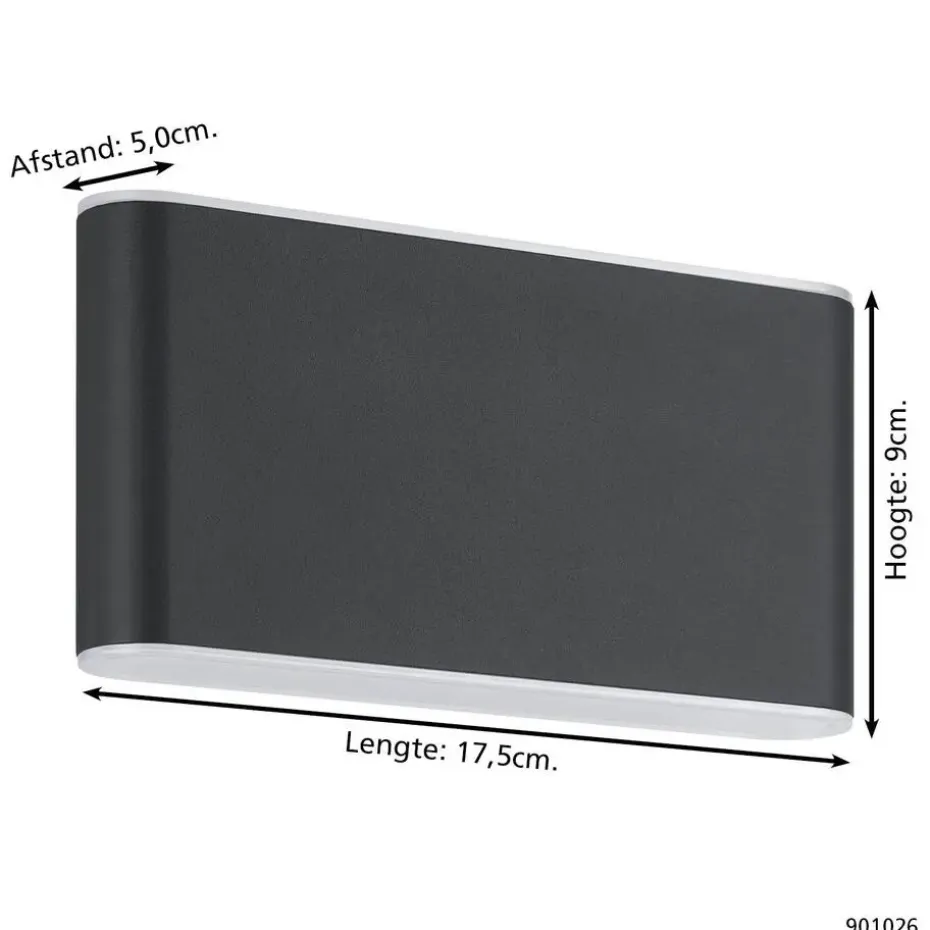 EGLO Grutti Wandlamp - LED - 17,5 cm - Antraciet