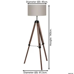 EGLO Lantada Vloerlamp - E27 - 143 cm - Noten/Taupe