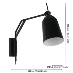 EGLO Loreto Wandlamp - E27 - 67 cm - Zwart/Wit