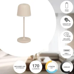 EGLO Mannera-S Tafellamp/Priklamp - USB-C - H 20 cm - Zand