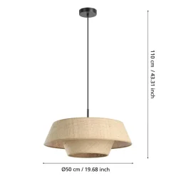 EGLO Marford Hanglamp - E27 - Ø 50 cm - Zwart/Natuur/Raffia