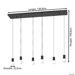 EGLO Nogalte hanglamp - E27 - 130 cm - Rechthoek - Zwart