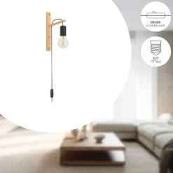 EGLO Pockley Wandlamp - E27 - 29,5 cm - Bruin/Zwart