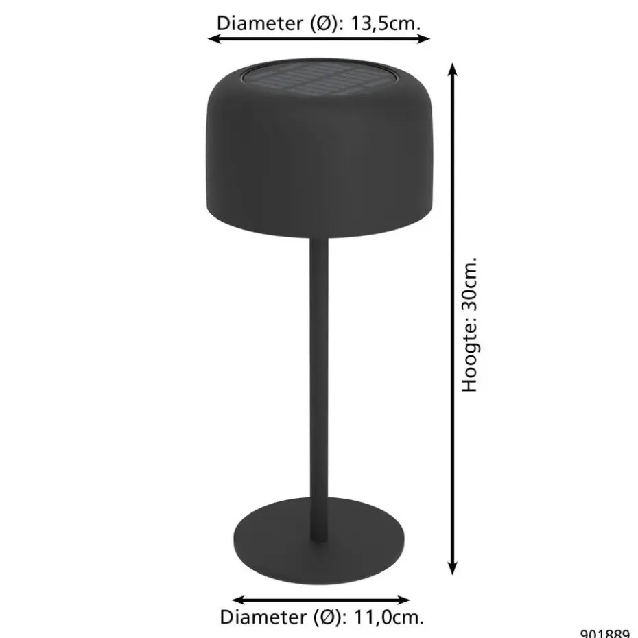EGLO Roccanova Tafellamp - Solar - 30 cm - Zwart - Oplaadbaar