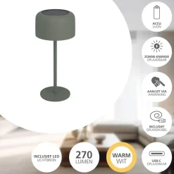 EGLO Roccanova Tafellamp - Solar - 30 cm - Groen - Oplaadbaar